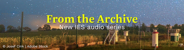 Starry sky over monitoring station with overlaid text "From the Archive: IES audio series"