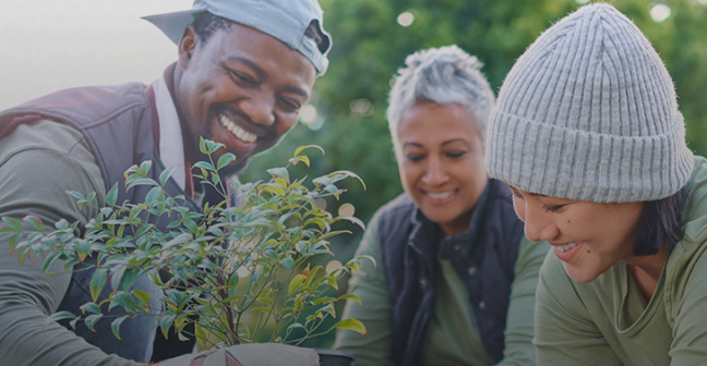 Young people planting seeds